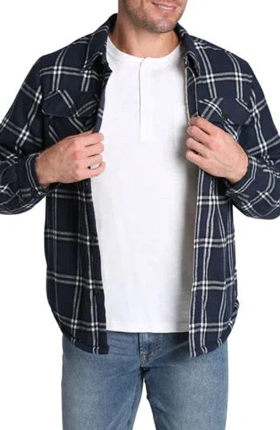 Jachs Plaid Fleece Lined Long Sleeve Button-up Shirt In Dark Blue Sherpa Print