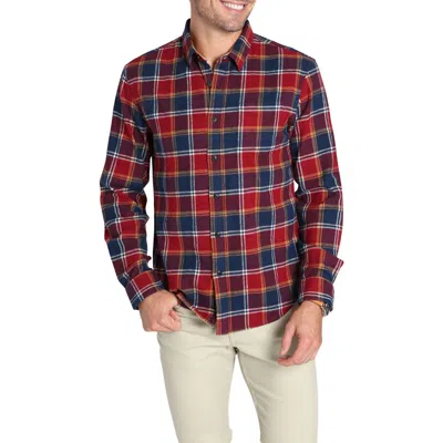 Jachs Plaid Long Sleeve Stretch Cotton Button-up Shirt In Red