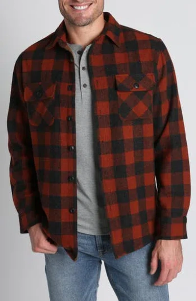 Jachs Plaid Shirt Jacket In Burgundy Plaid Wool
