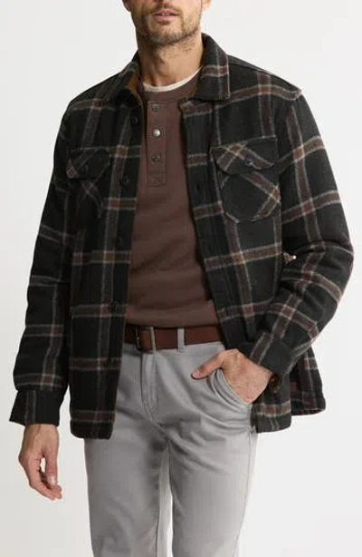 Jachs Plaid Shirt Jacket With Faux Fur Lining In Black Plai