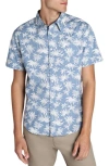Jachs Print Short Sleeve Cotton Buttonpalm Tree Print Short Sleeve Cotton Button-up Shirt In Blue Palm Tree Print