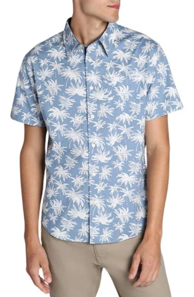 Jachs Print Short Sleeve Cotton Buttonpalm Tree Print Short Sleeve Cotton Button-up Shirt In Blue Palm Tree Print