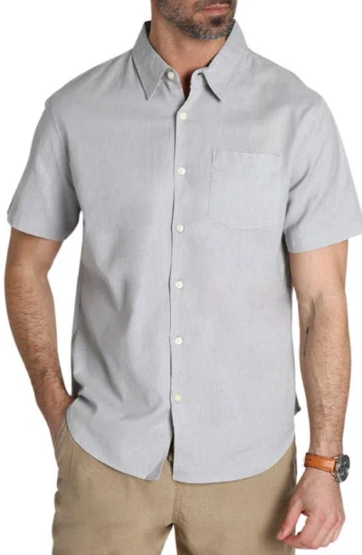 Jachs Solid Short Sleeve Cotton & Linen Button-up Shirt In Grey