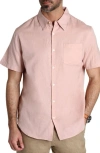 JACHS JACHS SOLID SHORT SLEEVE COTTON & LINEN BUTTON-UP SHIRT