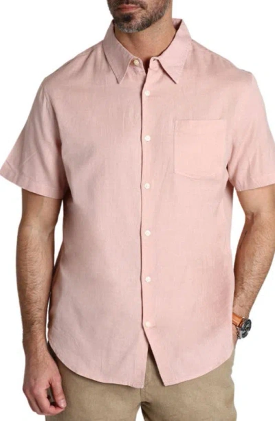 Jachs Solid Short Sleeve Cotton & Linen Button-up Shirt In Pink
