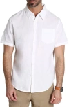 JACHS JACHS SOLID SHORT SLEEVE COTTON & LINEN BUTTON-UP SHIRT