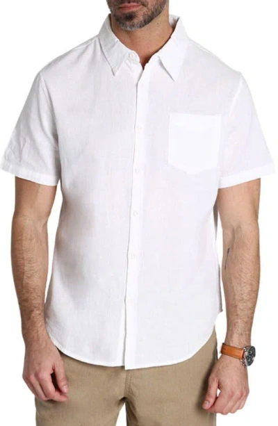 Jachs Solid Short Sleeve Cotton & Linen Button-up Shirt In White