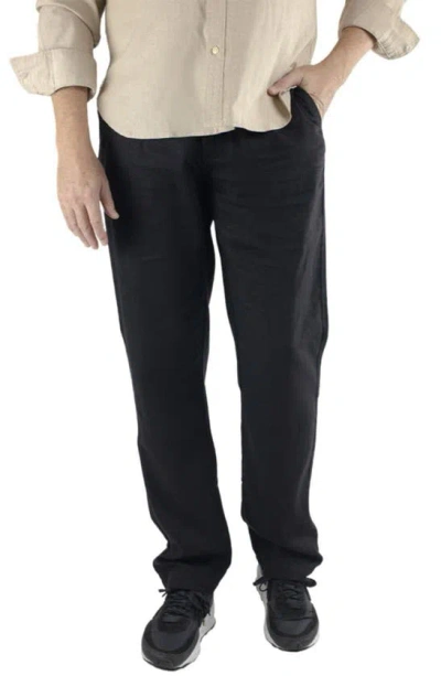 Jachs Straight Fit Linen Blend Pants In Black