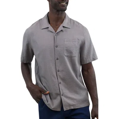 Jachs Suffolk Linen Blend Camp Shirt In Charcoal