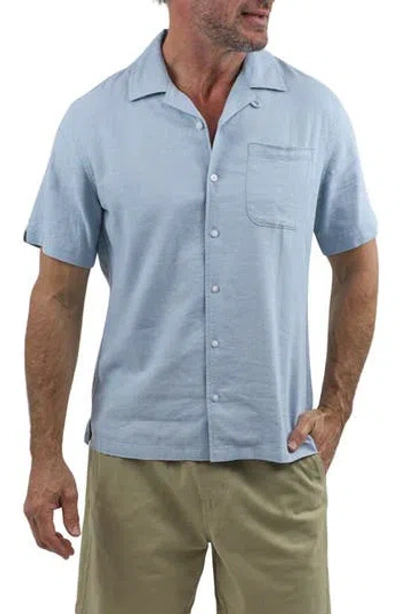 Jachs Suffolk Linen Blend Camp Shirt In Light Blue