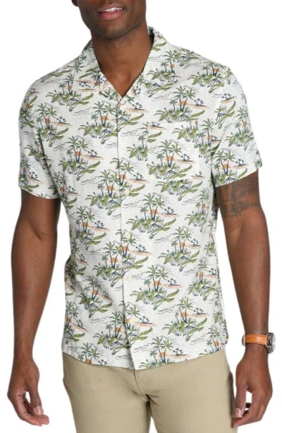 Jachs Tropical Print Short Sleeve Linen & Cotton Button-up Shirt In White