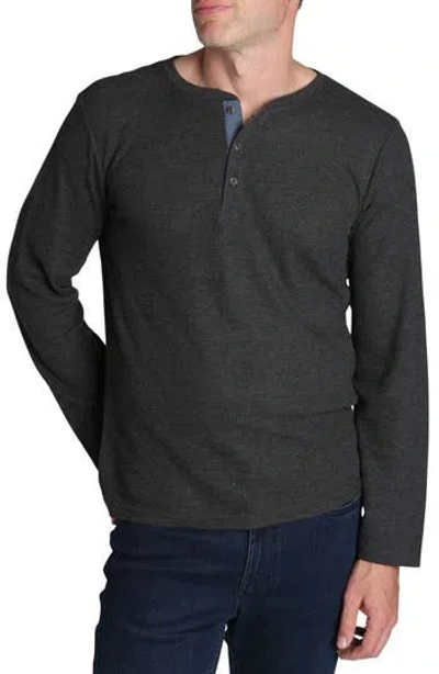 Jachs Waffle Stitch Henley In Charcoal