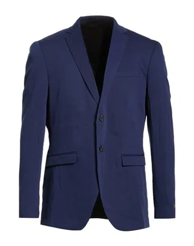Jack & Jones Man Blazer Navy Size 42 Polyester, Viscose, Elastane In Blue