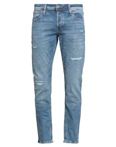 Jack & Jones Man Jeans Blue Size 33w-32l Cotton, Polyester, Recycled Cotton, Elastane