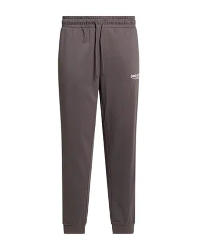 Jack & Jones Man Pants Lead Size Xl Cotton, Recycled Polyester In Grey