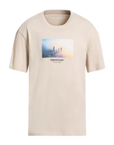 Jack & Jones Man T-shirt Beige Size L Cotton In Neutral