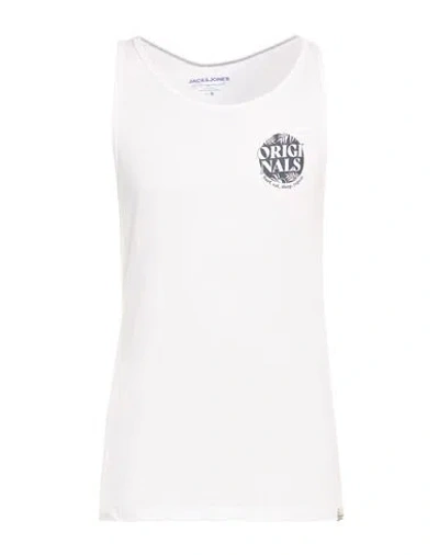 Jack & Jones Man Tank Top White Size S Cotton In Neutral