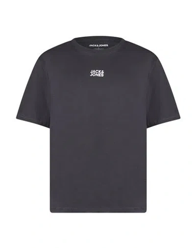 Jack & Jones Man T-shirt Charcoal Size L Cotton In Gray