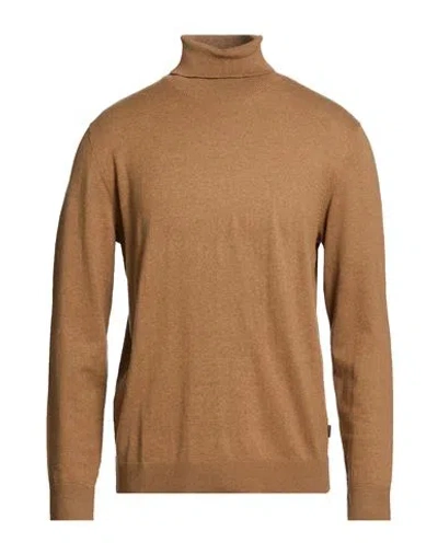 Jack & Jones Man Turtleneck Camel Size M Cotton, Recycled Polyester In Beige