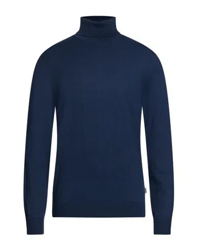 Jack & Jones Man Turtleneck Navy Size M Cotton, Recycled Polyester In Blue
