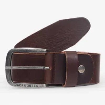 Jack & Jones Paul Leather Belt In Dark Brown