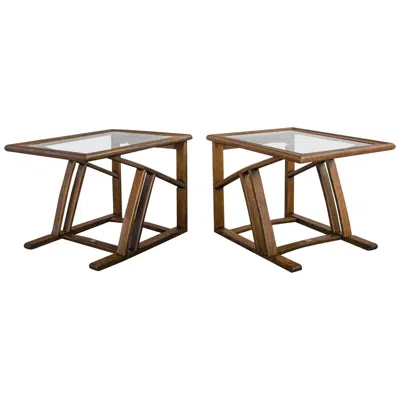 Pre-owned Jack Daniels Vintage Stavoak Pair End Side Tables ' Barrel Staves Jobie G Redmond In Brown