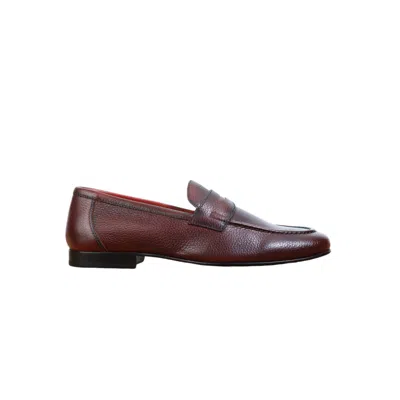 Jack Erwin Men's Brown / Red Edward Penny Loafer - Cherry Pebble Grain In Brown/red