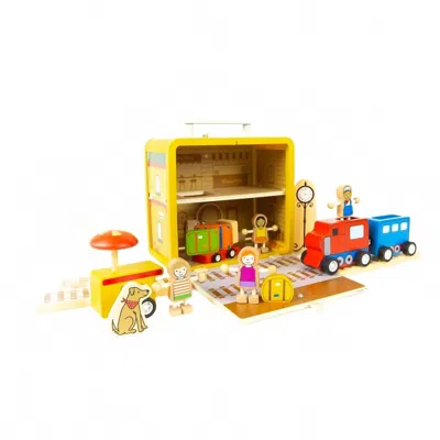 Jack Rabbit Creations Kid's Suitcase Series Train Station Toy In Yellow Multi