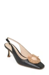 Shop Jack Rogers Brynn Raffia Flower Slingback Pump In Black/natural