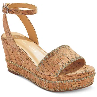 JACK ROGERS FLAGLER STITCH WOMENS CORK METALLIC WEDGE SANDALS