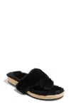 Jack Rogers Jacks Comfort Cozy Thong Women Black Faux Fur Sandals Jobb1484 In Black