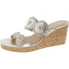Jack Rogers Lauren Mid Wedge Womens Leather Cork Wedges In Jacks Platinum