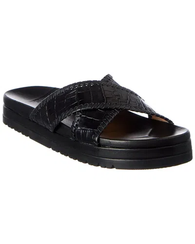 Jack Rogers Lexi Croc-embossed Leather Sandal In Black