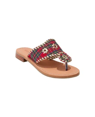Jack Rogers Kids' Little Girls Jacks Gum Rubber Sole Flat Sandals In Red Tartan,platinum