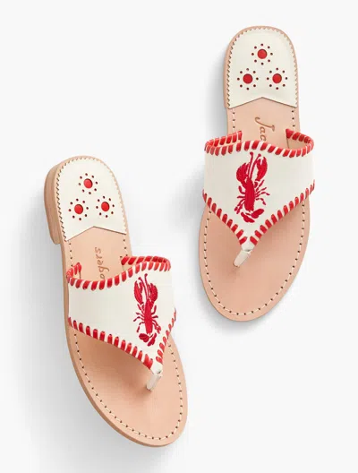 Jack Rogers Lobster Embroidered Sandals - White/bright Apple - 10m Talbots In White,bright Apple