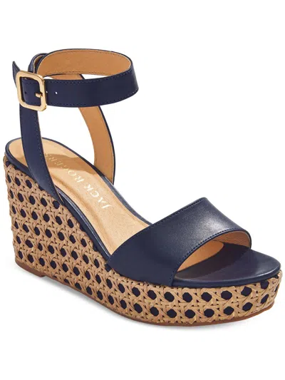 Jack Rogers Merrain Caning Wedge Womens Leather Wedge Sandals In Blue
