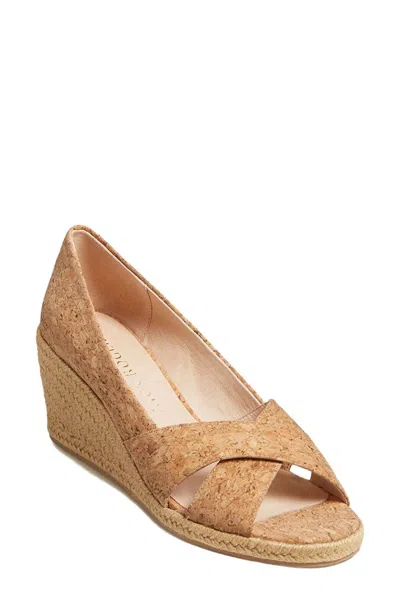Jack Rogers Palmer Sandals Women's 6 Brown Leather Wedge Heel Espadrille Khd733 In Gold