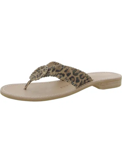 Jack Rogers Ro Womens Suede Leopard Print Thong Sandals In Brown