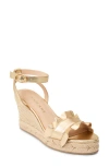 Jack Rogers Rozette Ruffle Espadrille Ankle Strap Platform Wedge Sandal In Gold