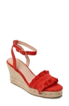 Jack Rogers Rozette Ruffle Espadrille Ankle Strap Platform Wedge Sandal In Red