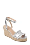 Jack Rogers Rozette Ruffle Espadrille Ankle Strap Platform Wedge Sandal In Silver