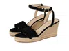 Jack Rogers Rozette Ruffle Espadrille Ankle Strap Platform Wedge Sandal In Black