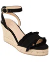 Jack Rogers Rozette Ruffle Espadrille Ankle Strap Platform Wedge Sandal In Black
