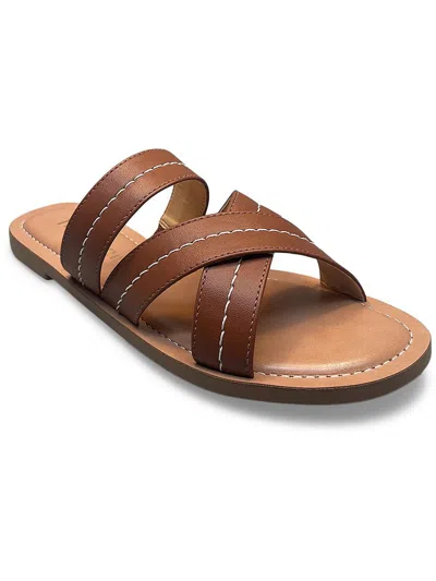 Jack Rogers Sara Stitch Womens Criss-cross Front Slip-on Slide Sandals In Brown