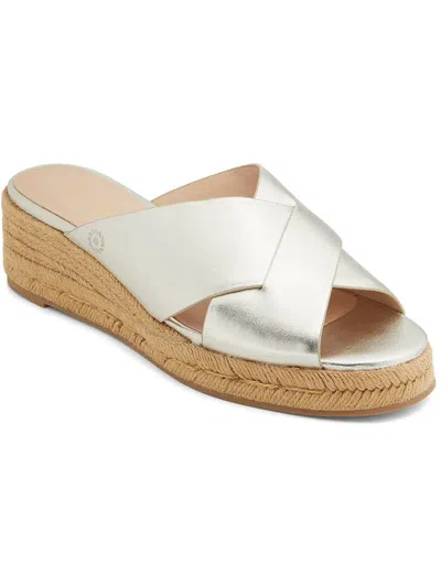Jack Rogers Slotted Sloan Womens Leather Slip-on Wedge Sandals In Silver