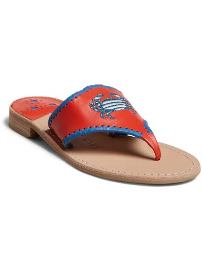 Jack Rogers Striped Crab Womens Leather Embroidered Thong Sandals In Multi