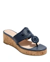 Jack Rogers Mid Wedge Stacked Womens Leather Thong Platform Sandals In Midnight