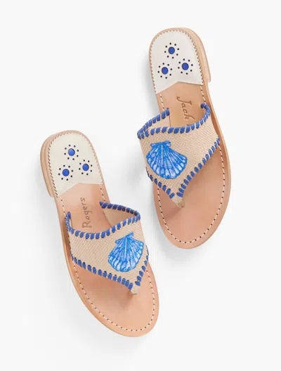 Jack Rogersâ® For Talbots Shell Embroidered Sandals - Natural/blue - 8 1/2 M In Natural,blue