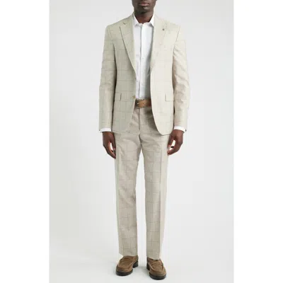 Jack Victor 250th Capsule Mason Regular Fit Tan Mélange Windowpane Check Super 150s Wool Suit In Gray
