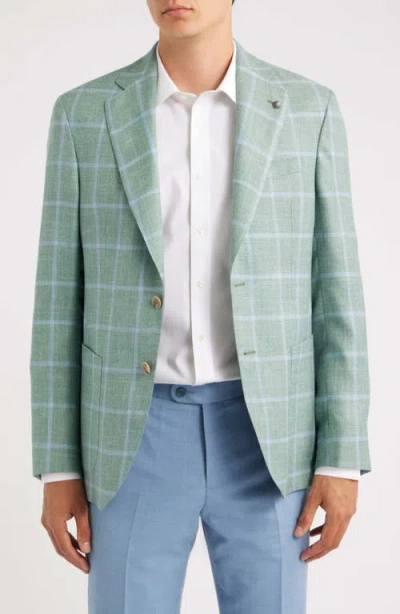 Jack Victor 250th Capsule Myles Unconstructed Green Windowpane Check Slub Wool & Silk Blend Sport Co